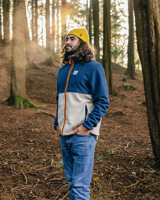Ridge Full Zip Recycled Polar Fleece - Dark Denim/Oatmeal