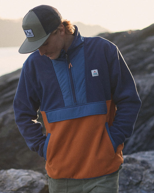 Woodland Hoodless Recycled Polar Fleece - Rich Navy/Sunset Orange