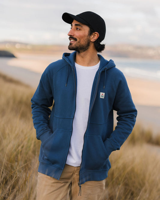 Heritage Full Zip Recycled Cotton Hoodie - Dark Denim