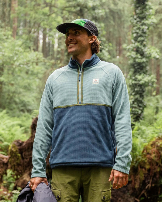 Overlook Recycled Grid Polar Fleece - Arctic/Dark Denim