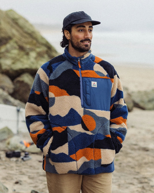 Offroad Recycled Sherpa 1/2 Zip Fleece - Vista Patchwork Dark Denim