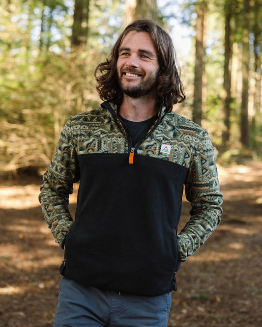 Set Off Recycled Polar 1/4 Zip Fleece - Elemental Geo Khaki